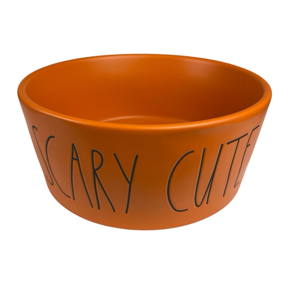 Rae Dunn Large Halloween SCARY CUTE Orange Ceramic Dog Dish Bowl NEW